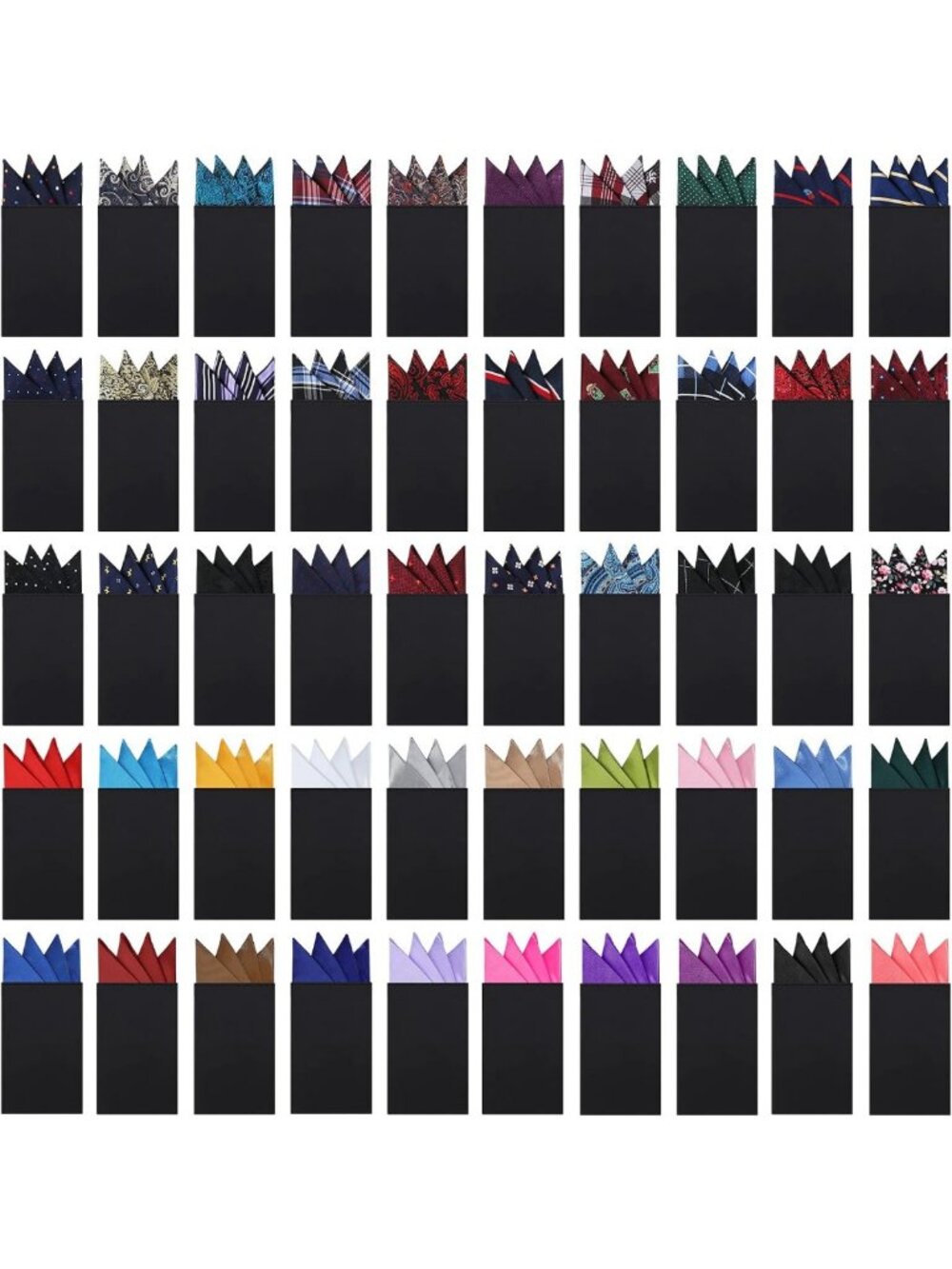 50 Pcs Men's Pocket Squares - Stylish Handkerchiefs in 50 Unique Patterns